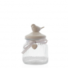 GLASS JAR WITH CERAMIC BIRD TOP : SMALL