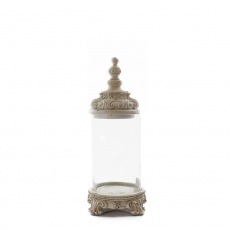 GLASS JAR WITH WHITE BASE AND TOP (L)