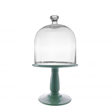 MEDIUM CERAMIC CAKE STAND WITH GLASS COVER (BLUE)