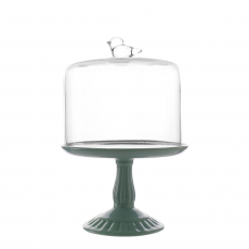 SMALL CERAMIC CAKE STAND WITH GLASS COVER (BLUE)